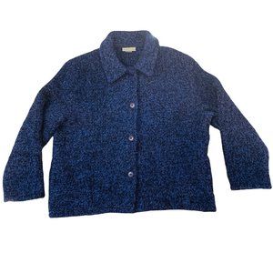 Weave of the Irish Wool Sweater Cardigan Buttons Made Ireland Boucle Blue Medium